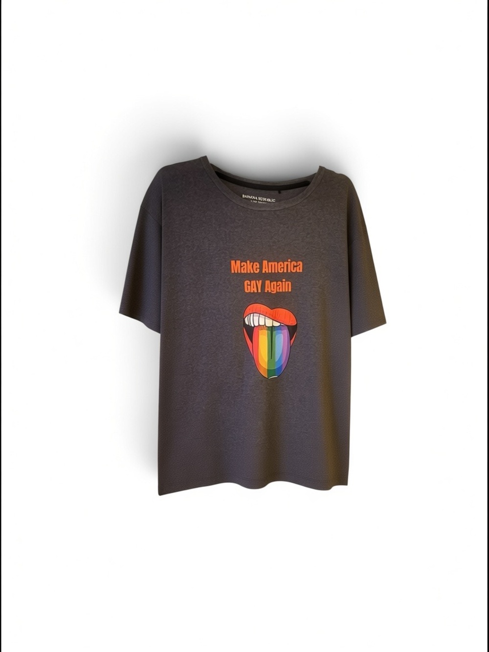 Banana Republic Black Tee with Rainbow Tongue Graphic